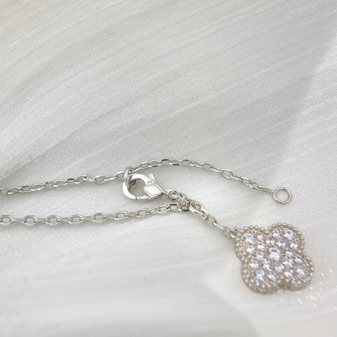 [Love More]CLOVER 5 MOTIFS SILVER DIAMONDS NECKLACE
