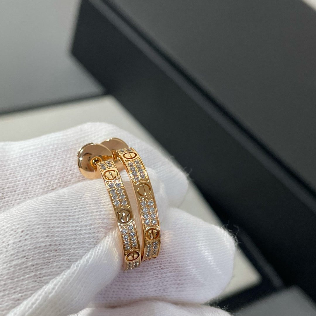 [Love More]LOVE DIAMOND PINK GOLD HOOP EARRINGS