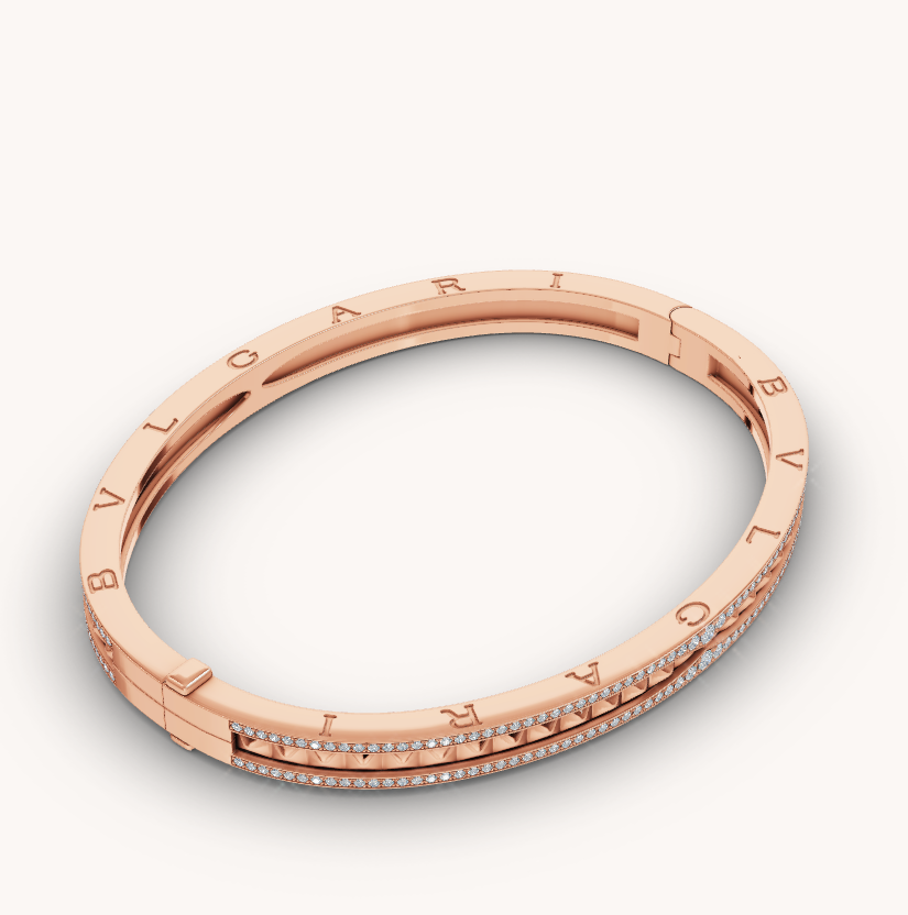 [Love More]ZERO 1 SPIRAL AND PAVED DIAMOND PINK GOLD BRACELET