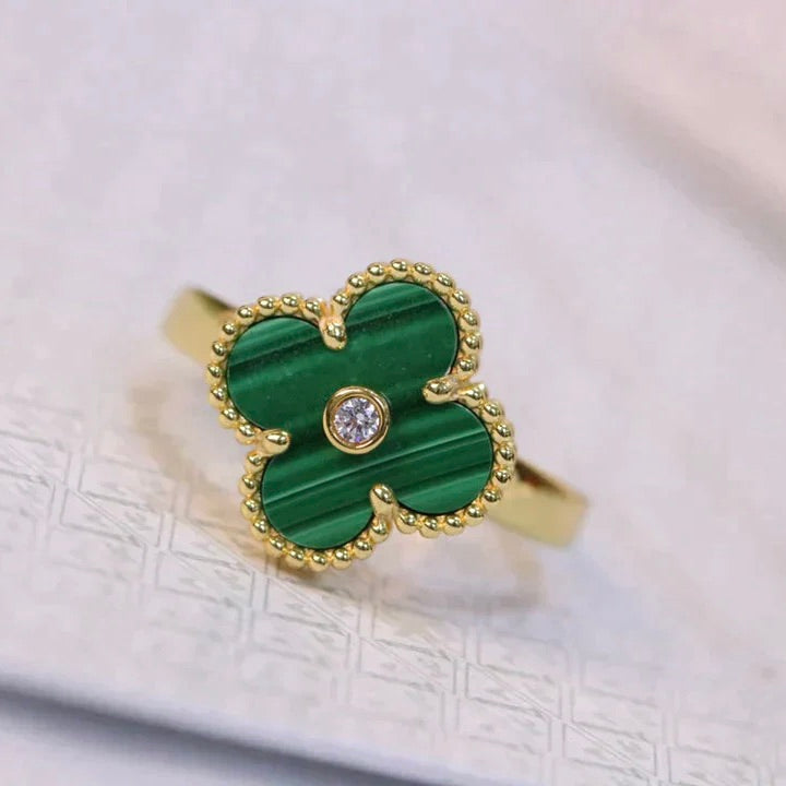 [Love More]CLOVER MALACHITE RING GOLD DIAMOND
