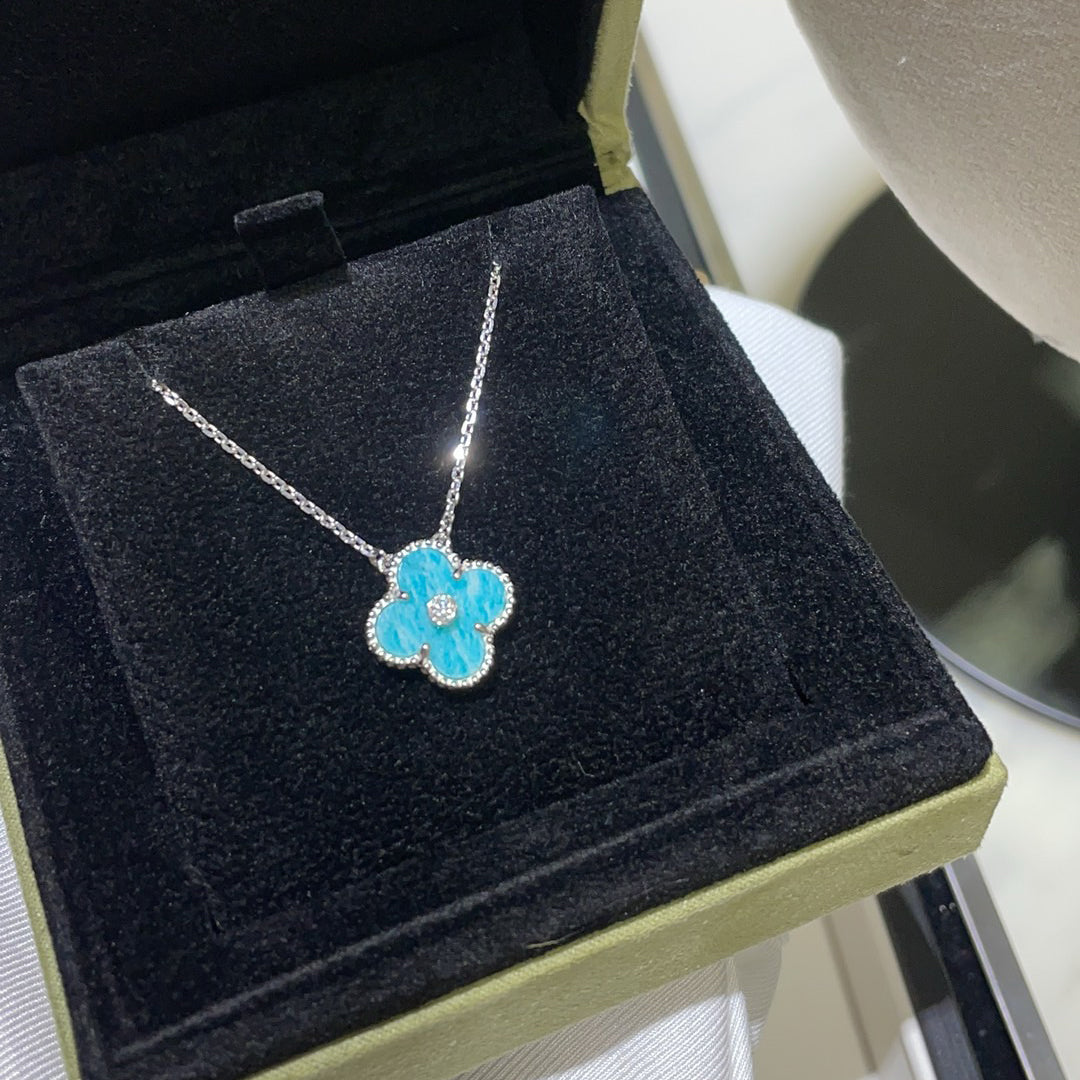 [Love More]CLOVER 15MM DIAMOND SVRES PORCELAIN  NECKLACE SILVER
