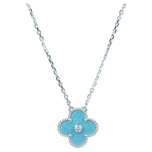 [Love More]CLOVER 15MM DIAMOND SVRES PORCELAIN  NECKLACE SILVER