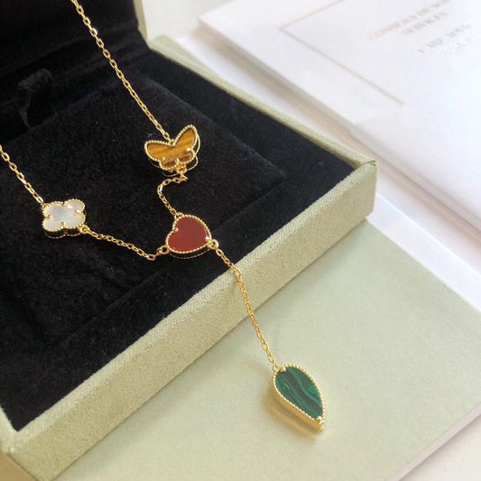 [Love More]LUCKY SPRING 4 MOTIFS ROSE GOLD NECKLACE